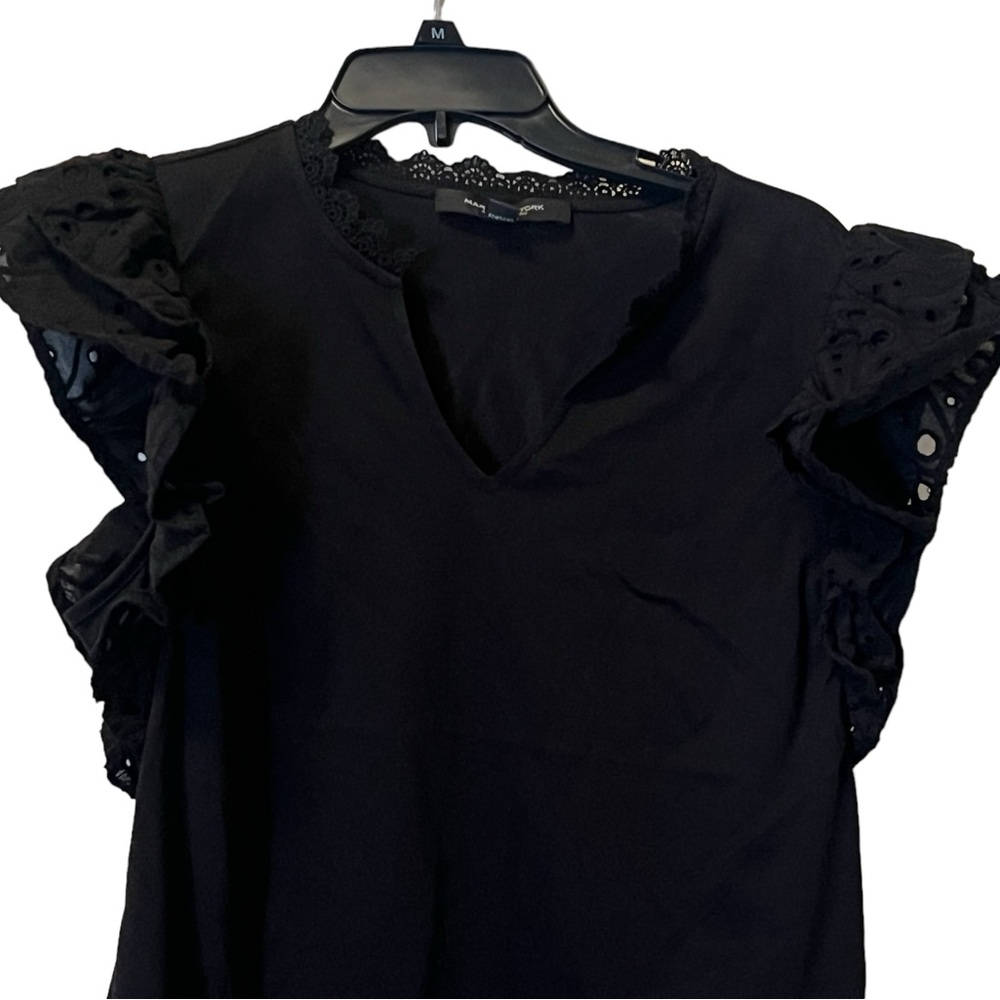 Marc New York Black Ruffle Sleeve with lace trim Shirt Top - Picture 6 of 10